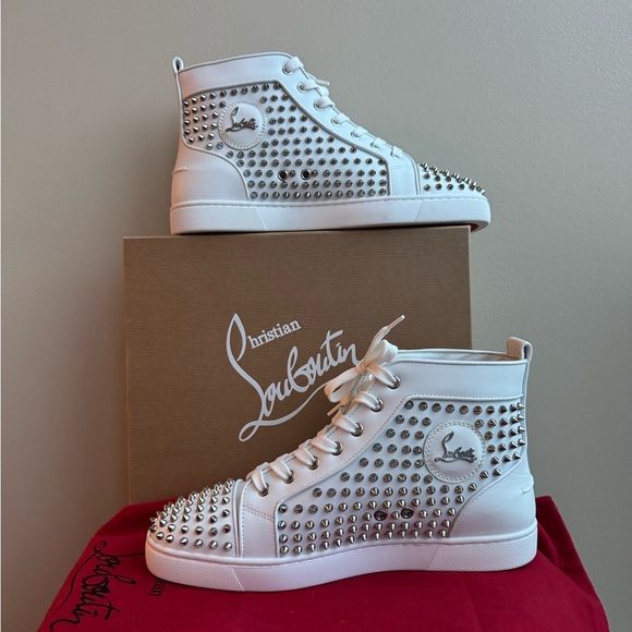 NWT Christian Louboutin Louis Allover Spikes Leather Sneakers in White, Size 10 - Picture 3 of 17